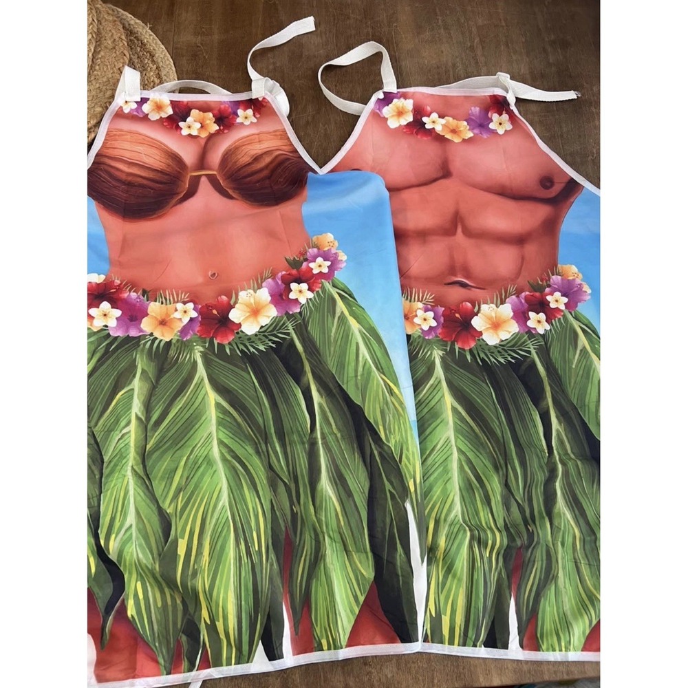 2-Pack Funny Hawaiian Bikini Apron with Adjustable Ties for Party Cooking